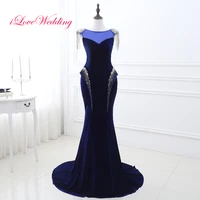 100 real images royal blue prom dresses cap sleeve mermaid scoop velour with beading crystal formal gowns evening party dresses