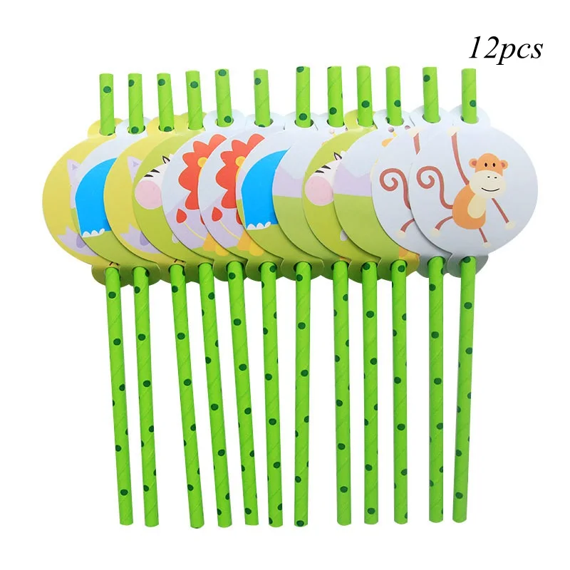 12pcs straws 1 компл. Динозавр тема фольги воздушные шары с днем рождения баннер детские игрушки Воздушные шары детский душ сафари День Рождения Декор поставки - Цвет: 12pcs straws
