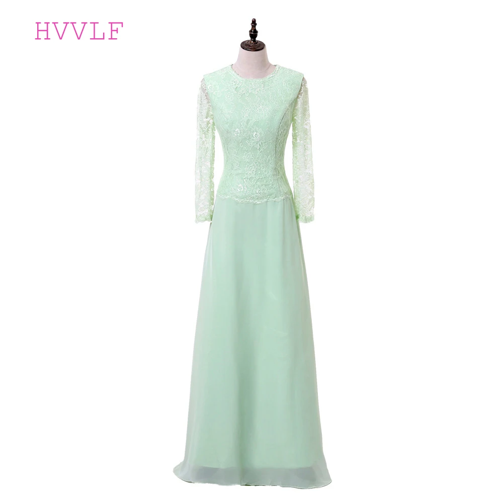 

Mint Green Mother Of The Bride Dresses A-line Long Sleeves Chiffon Lace Groom Evening Dress Long Mother Dresses For Wedding