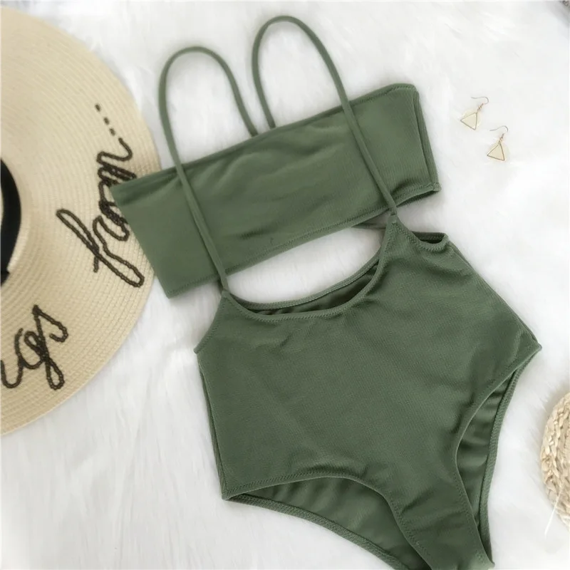 Одноцветный комплект бикини 2018 купальник женский необычный с поясом сексуальный