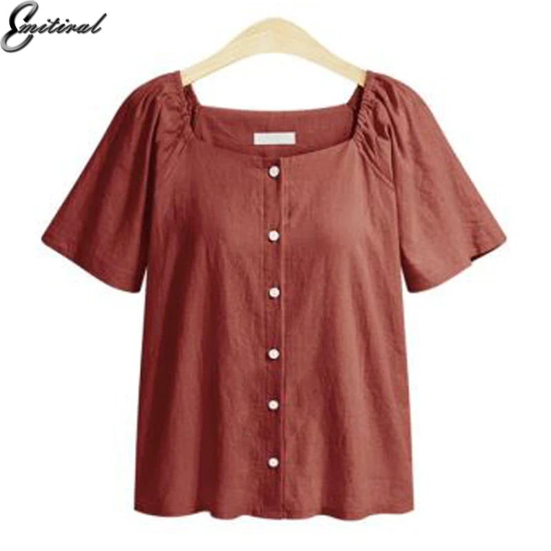 Emitiral 2018 Summer Women Blouses Short Sleeves Ladies Basic Tops Plus Size 4XL Casual Shirts Elegant Square Neck Blusas | Женская