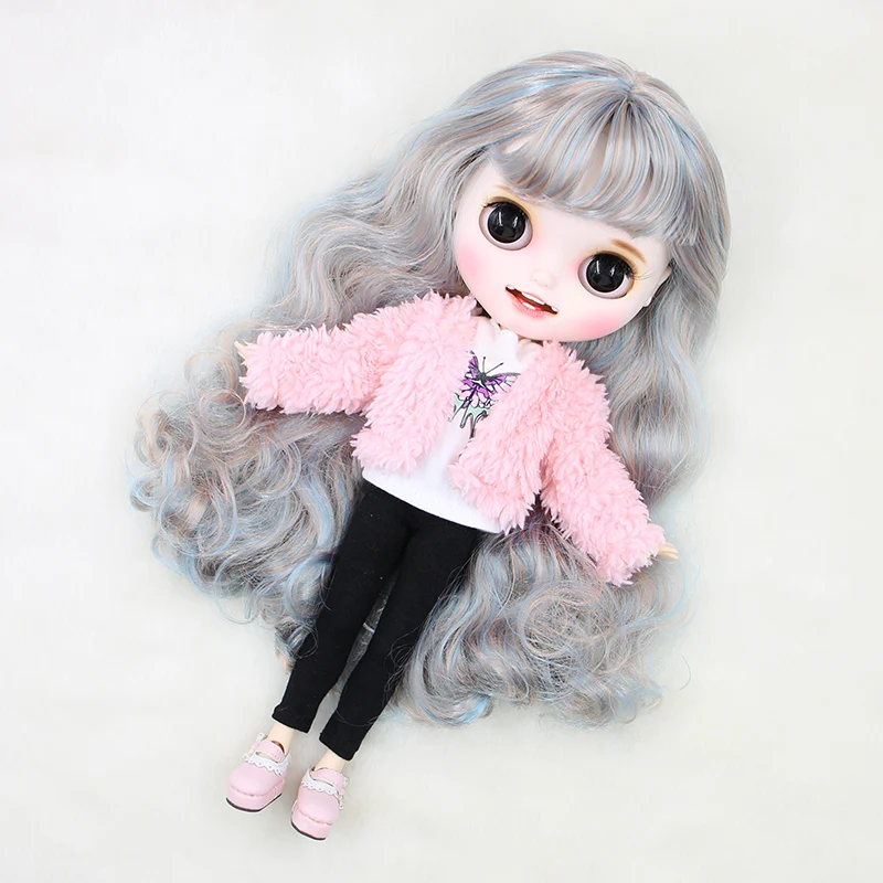 Кукла Blyth ICY DBS для серии No.BL6227/2023 серебряная микс синие волосы резные губы улыбка матовое лицо шарнирное тело