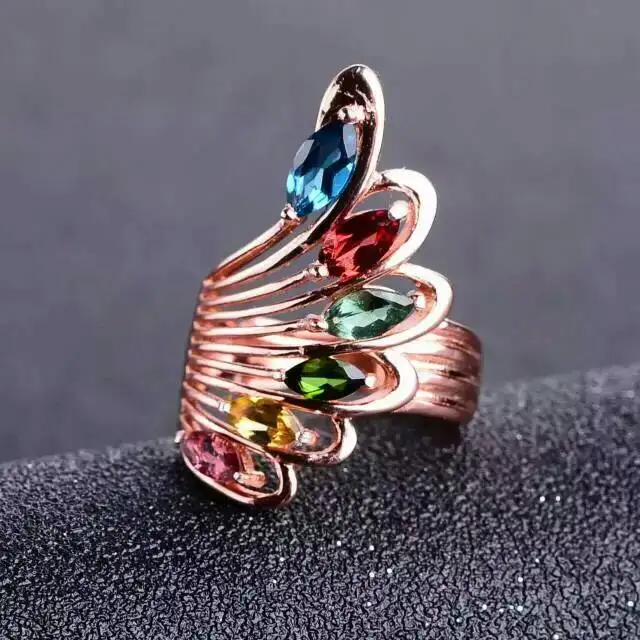 

Natural Multicolor tourmaline Phoenix Tail Fan Ring Natural gemstone forefinger ring S925 silver women party girl fine Jewelry