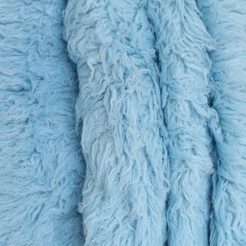 Sky Blue Plush Wool Blanket Chunky Flokati Rug Curly Shaggy Posing Fabric Backdrops Baby Photography Background Beanbag Cover