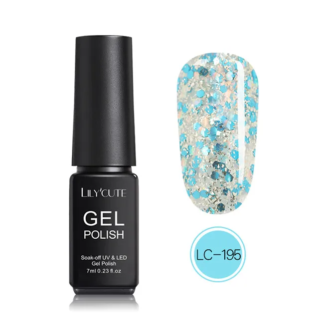 LC 195 LILYCUTE, 7 мл, голографический Блестящий Гель-лак с блестками, мерцающий, красный, фиолетовый, розовое золото, замачиваемый, УФ светодиодный Гель-лак для ногтей, сделай сам, маникюр - Цвет: LC 195