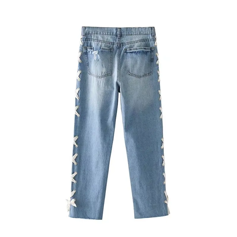 2017 Новинка осени Женская мода галстук украшения джинсы 5315|decorated jeans|jeans fashionnew women