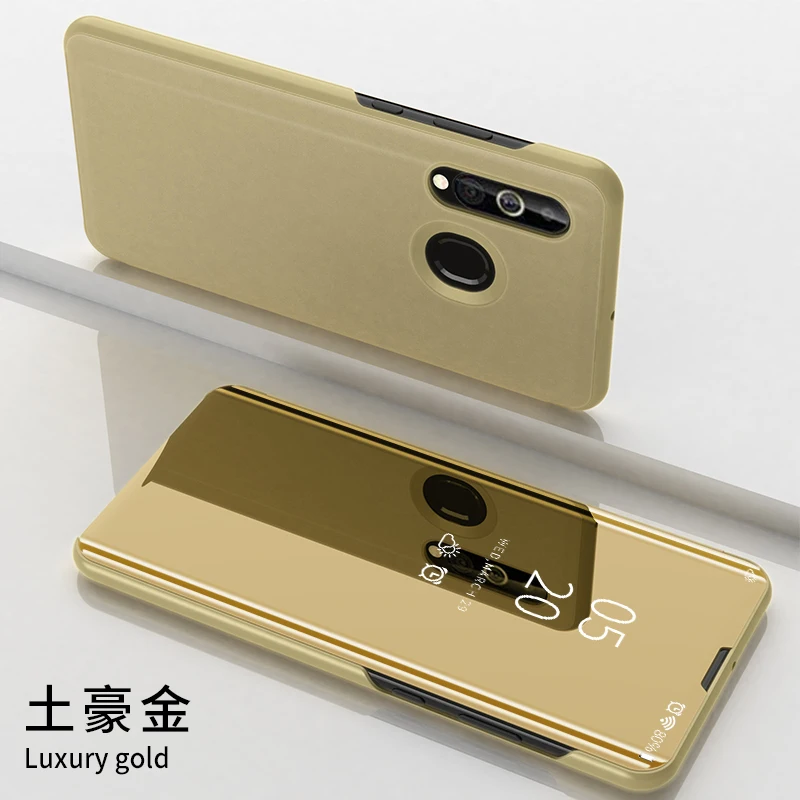 Золотой Зеркальный умный флип-чехол для samsung Galaxy A50 A60 A70 A80, прозрачный кожаный чехол с подставкой для samsung A40 A30 A20 A10, чехол - Цвет: Золотой