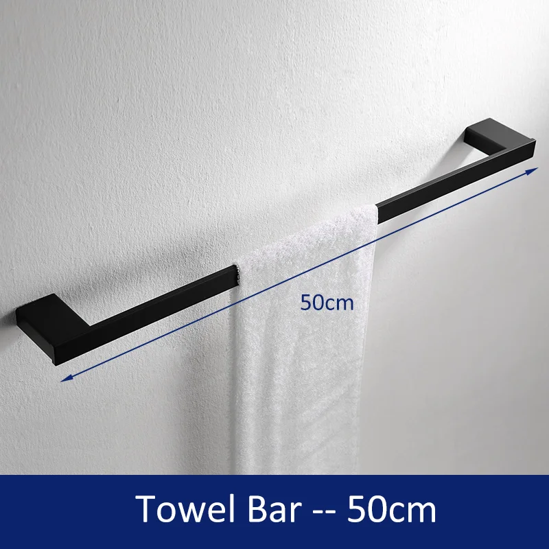 Towel Bar 50cm Quyanre матовый черный набор аксессуаров для ванной комнаты 304 SUS нержавеющая сталь Полка для полотенец Держатель для полотенец крючок аксессуары для ванной комнаты - Цвет: Towel Bar 50cm