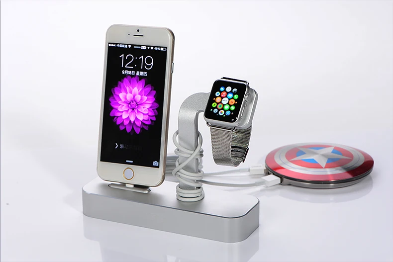 Для Apple Watch, 2 в 1 Премиум Алюминий зарядная док-станция Подставка держатель для Apple Watch& iPhone 5/5S/6/6 Plus