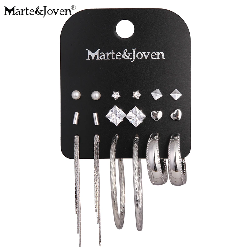 Marte и Joven 9 пар/компл. смешанный квадратный кристаллический цилиндр Любящее Сердце Звезда Круглый Длинные Ленточки серьги-гвоздики, комплект для девочек