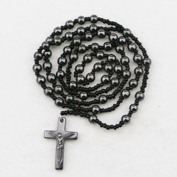 Цепочка с подвеской из бисера 8 мм крестом гематита|necklace chain|bead necklacechain necklace |