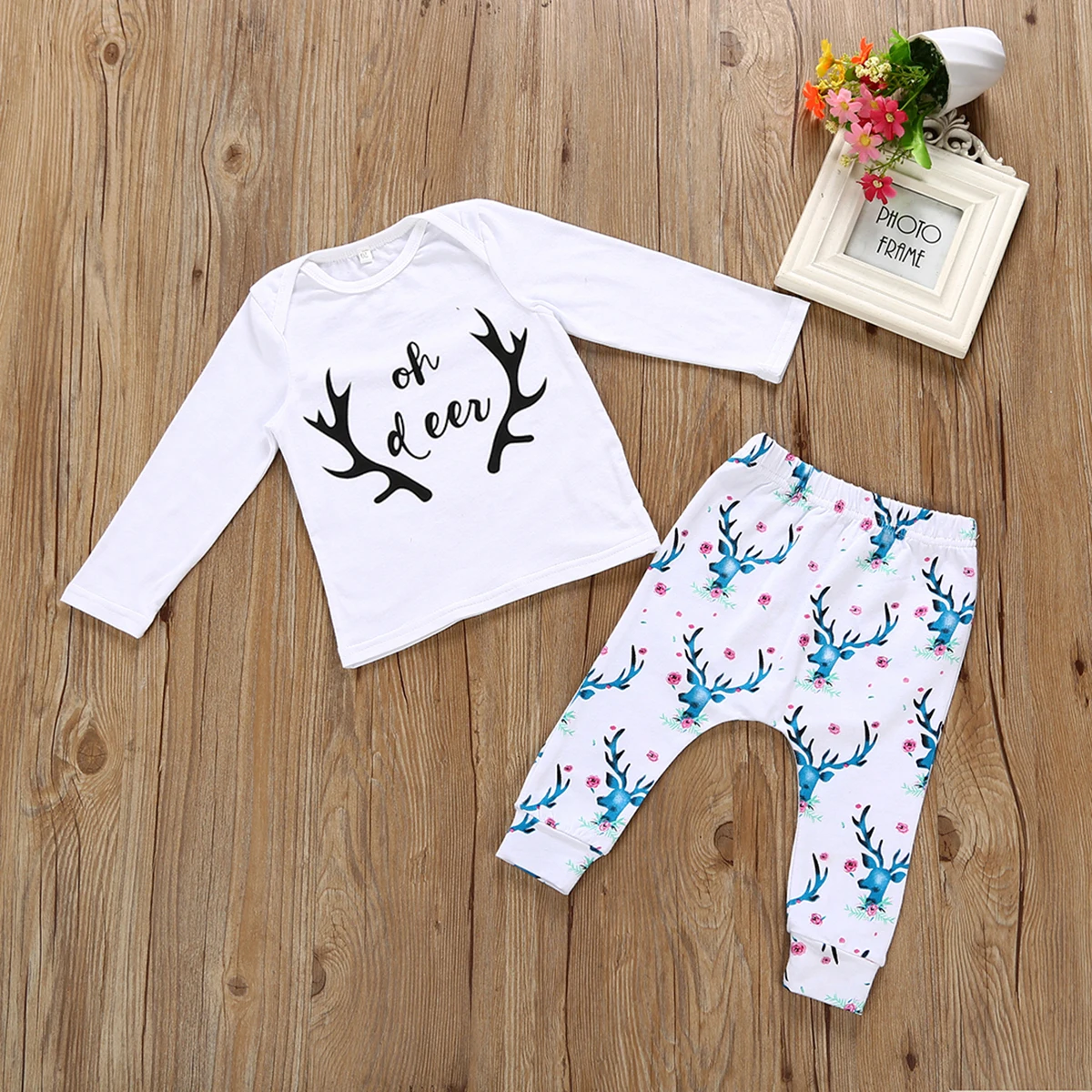 Hot Cute Baby Clothing Newborn Girls Soft Cotton Long Sleeve Deer Tops T-shirt Pants Outfift Set Clothes 2pcs | Детская одежда и