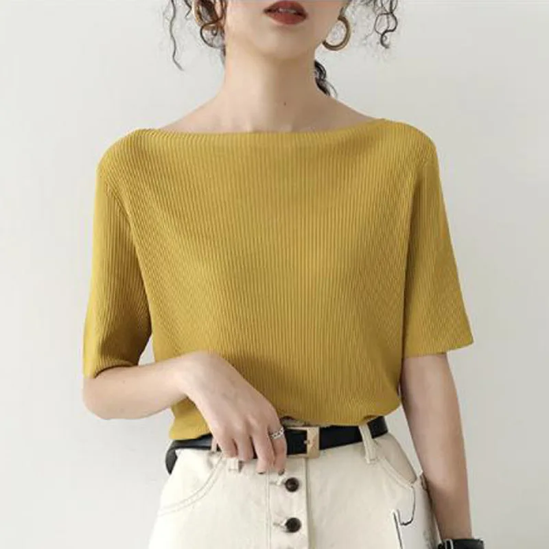 Новинка 2020 летние женские рубашки трикотажные женская модная одежда ребристые T01