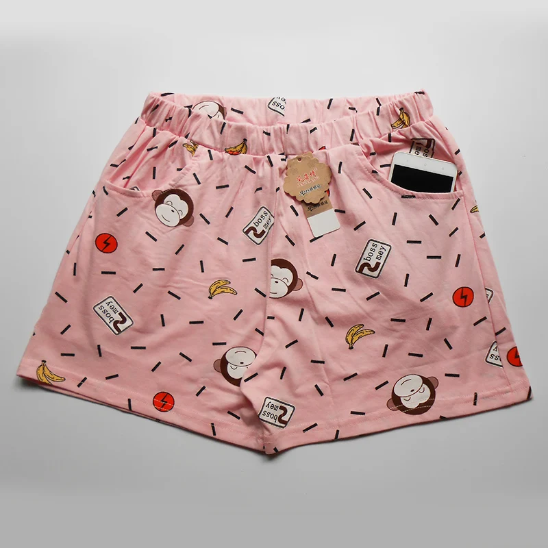 

Female short pajama pants thin plus size summer cotton animal print with pockets home shorts