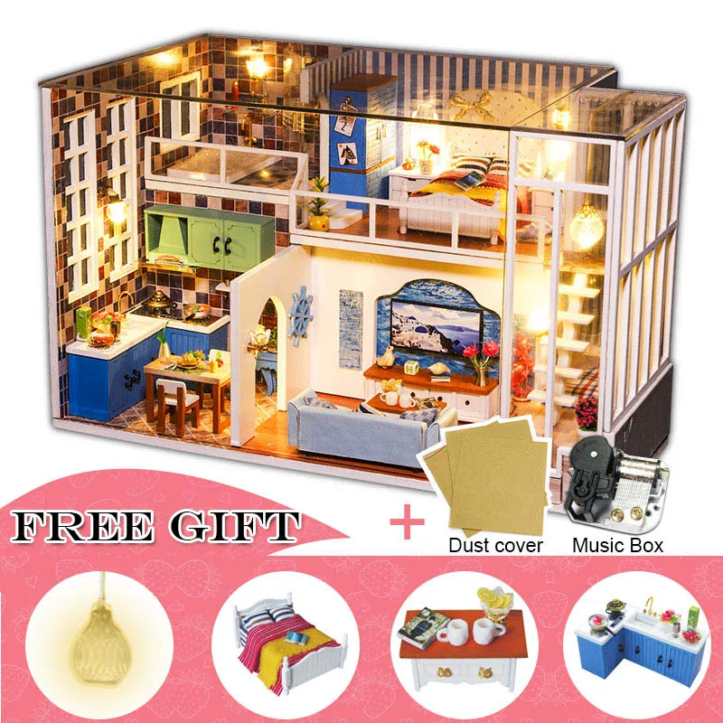 Cutebee DIY миниатюрный дом с мебели светодиодный музыкальный пылезащитный чехол модель строительные блоки игрушки для детей Casa De Boneca J18 - Цвет: J19-C