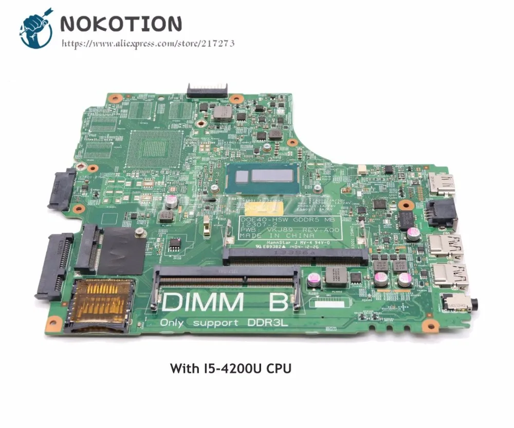 NOKOTION для Dell Inspiron 5437 3437 материнская плата ноутбука SR170 I5 4200U DOE40 HSW GDDR5 MB 12307 2 VKJ89