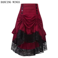 womens skirt summer 2022 vintage party red laceup ruffle elegant skirt lace patchwork high waist casual midi skirt female