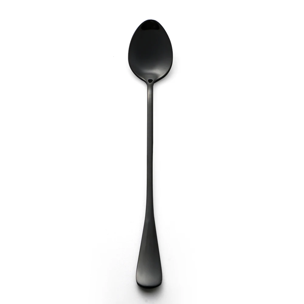 Black oval spoon Новинка, 4 цвета, десертная ложка из нержавеющей стали с длинной ручкой, ложки для кофе, ложка для молока, мороженого, супа, кухонная чайная ложка, гаджеты - Цвет: Black oval spoon