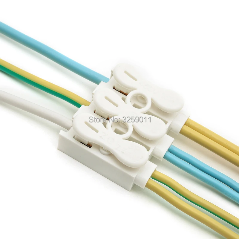 200PCS Spring Wire Connectors Electrical Cable Clamp Wiring Terminal Block ZQ-3P Row Column Push Butt LED lamps 3 pin | Обустройство