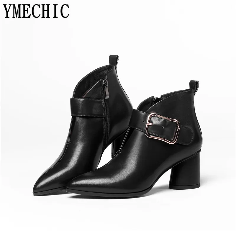 Женские ботильоны YMECHIC зимние элегантные ботинки из натуральной коровьей кожи на