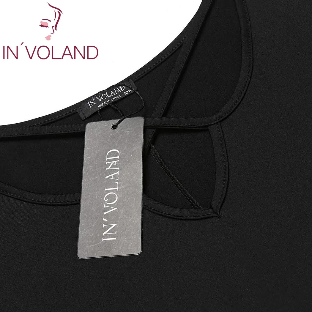IN'VOLAND/большие размеры; Женские базовые футболки; топы; сезон осень-весна; с перекрещивающимся вырезом; с длинными рукавами; Однотонная футболка-туника; футболки