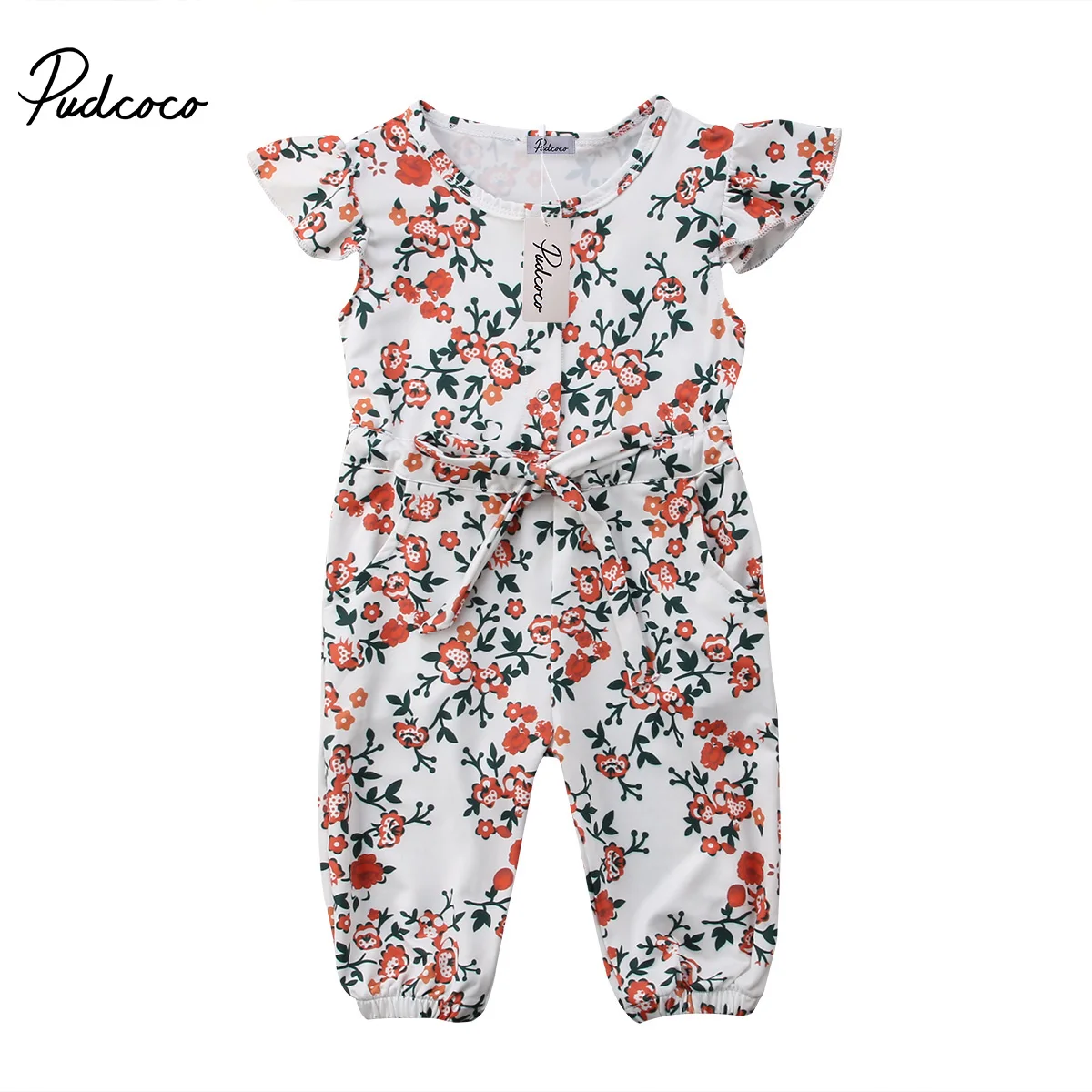 Детский комбинезон для маленьких девочек с цветочным принтом и рукавами