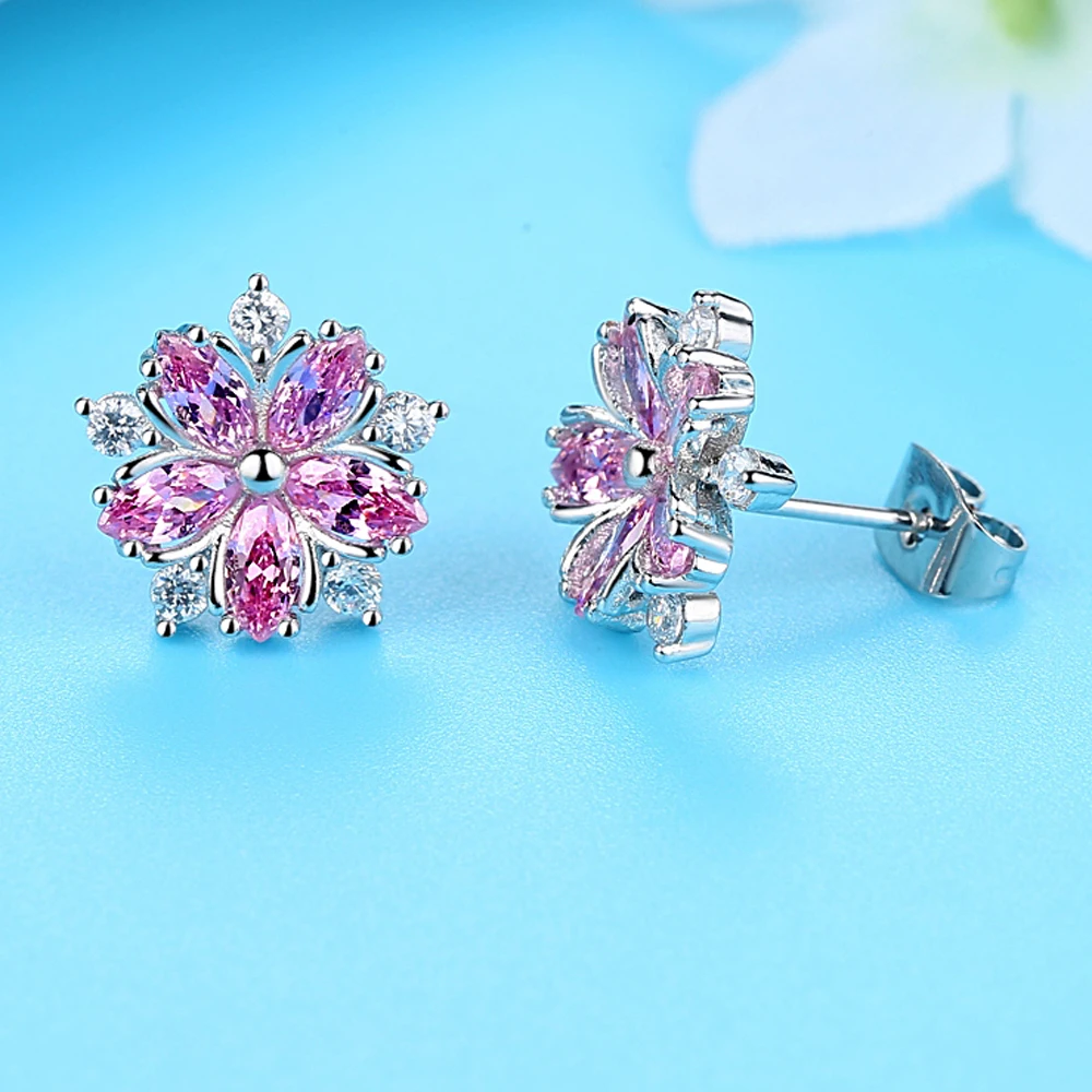 Silver Earrings for women New Fashion Jewelry pink flower Plated earrings IGXQTYHB | Украшения и аксессуары
