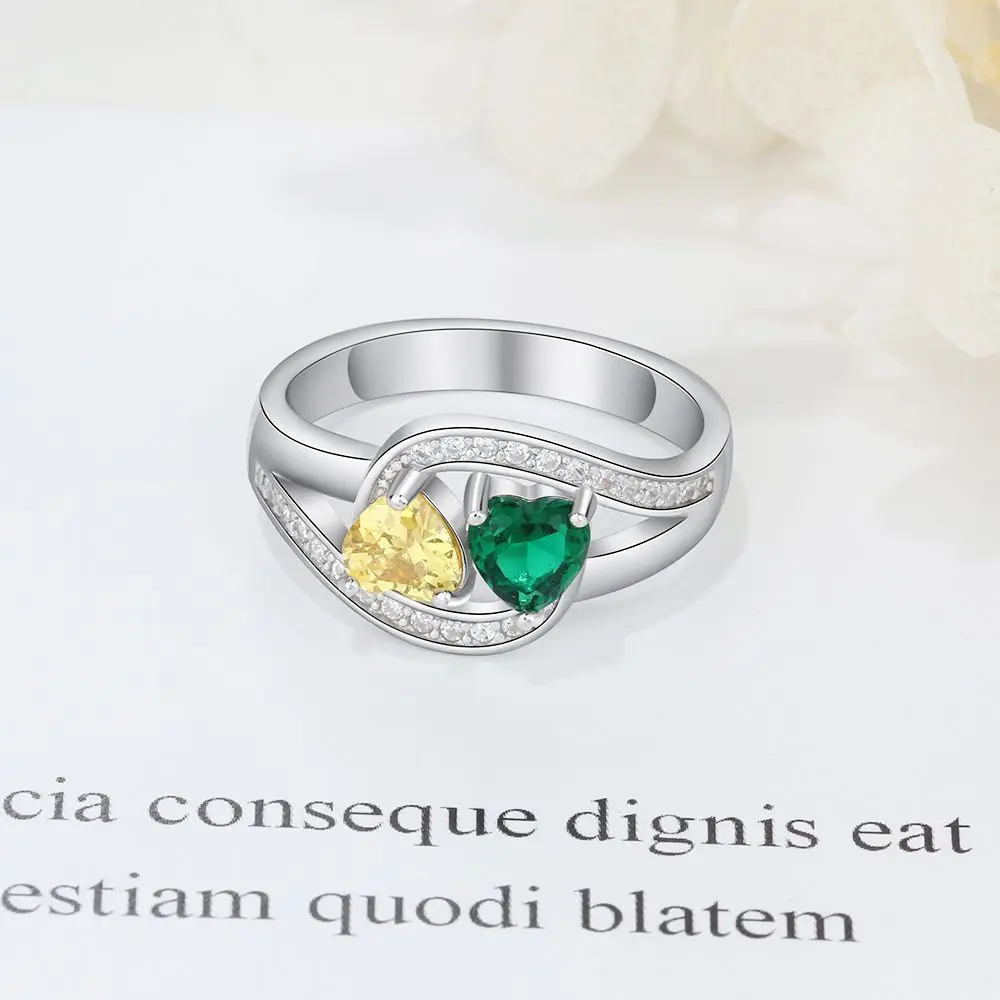 925 Sterling Silver Customized Promise Ring Personalized Heart Shape Birthstone Engraved Name Gift for Wife (Lam Hub Fong) | Украшения и