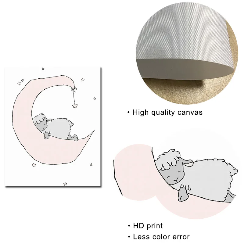 Милый холст рисунок ягненка Детский розовый и серый плакат для детской стены