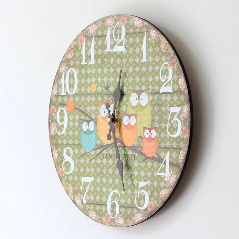 35 см деревянные часы с винтажным рисунком Совы круглые Настенные украшения