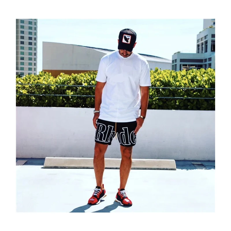 RHUDE Rh лого Шорты купальные Новое поступление мужские свободные шорты с принтом RHUDE самостоятельно нейлоновая подкладка полиэстер сетка шнурок молния короткие