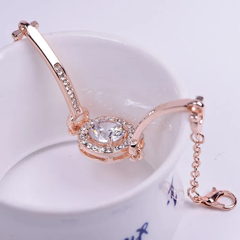 Silver Gold Rose Crystal New 3 Style Round Zircon LinK Bracelets &amp Bangles For Women Jewelry Christmas gift | Украшения и