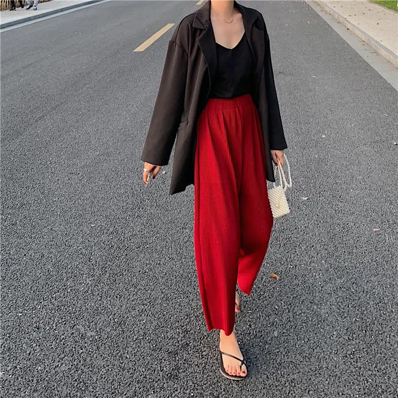 Hzirip 2019 Summer Women High Waist Casual Loose Elastic Pleated Fashion Solid Wide Leg Pants | Женская одежда