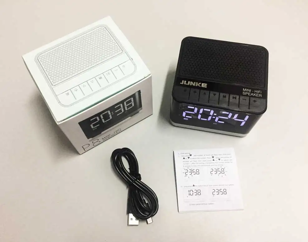 JUNKE Будильник Bluetooth динамик 5 Вт бас сабвуфер с fm-радио светодиодный светильник Поддержка USB TF карты воспроизведения и AUX вход колонки