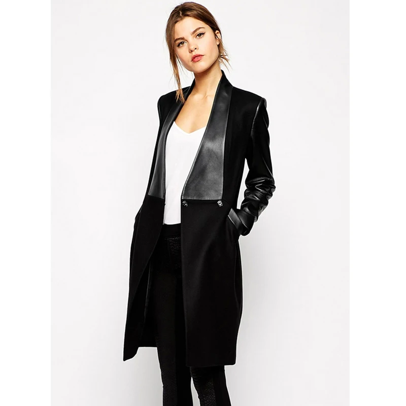 

Зимнее модное шерстяное лоскутное Женское пальто, новое пальто, брендовая элегантная распродажа, черный контрастный костюм из искусственн...