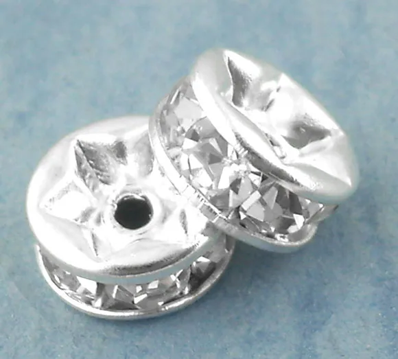 Doreen Box hot 30 шт. круглые бусины серебристого цвета диаметром 6 мм. (B01299)|rondelle rhinestone