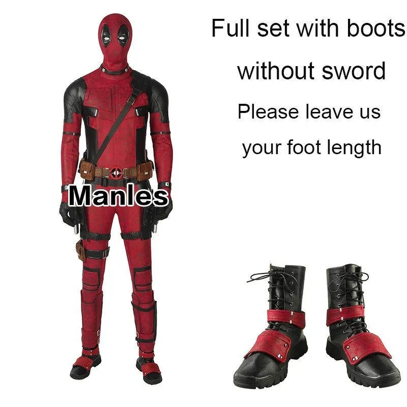 costume with boots С рисунками из фильма Дэдпул 2 Once Upon A фильма «Дэдпул»; костюм "Вэйд Винстон Уилсон" Косплэй; костюм на карнавал или Хэллоуин кожи вечерние полный набор с сапоги - Цвет: costume with boots