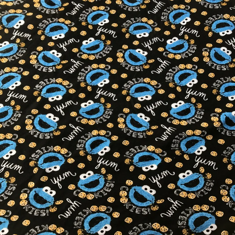 Синий Улица Сезам Cookie Monster двойной трикотажной хлопковой ткани для Вышивание