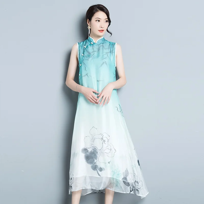Платье Cheongsam Qipao винтажное платье в китайском стиле с воротником мандарин банный