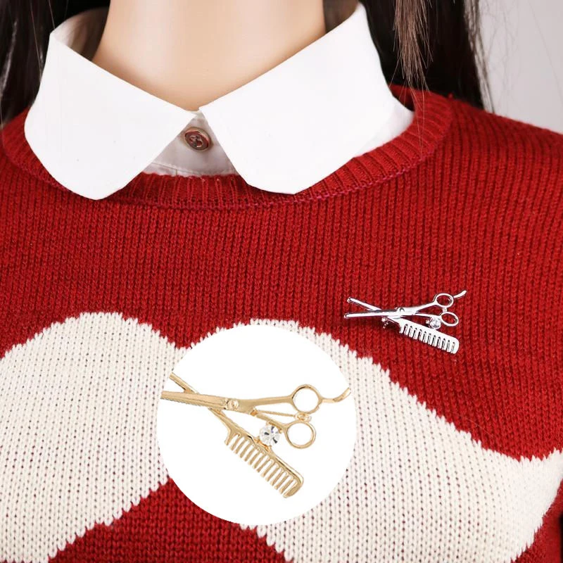 Женщины Гребень Ножницы Стили Горный Хрусталь Кристалл Брошь Контактный