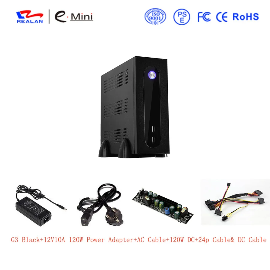 Realan G3 SGCC 0,5 мм Mini ITX Серверная башня с блоком питания, 2,5 HDD 3,5 HDD, 6 COM, PC Tower чехол - Цвет: Black 120W Adapter
