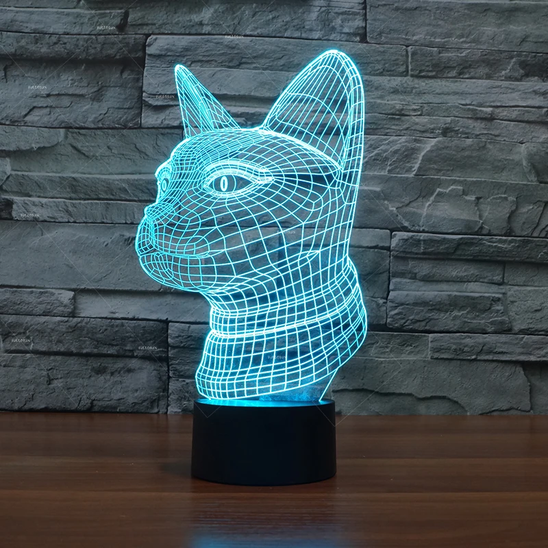 Художественная линия кошачья голова дизайн 3D ночник 7 меняющий цвет для спальни