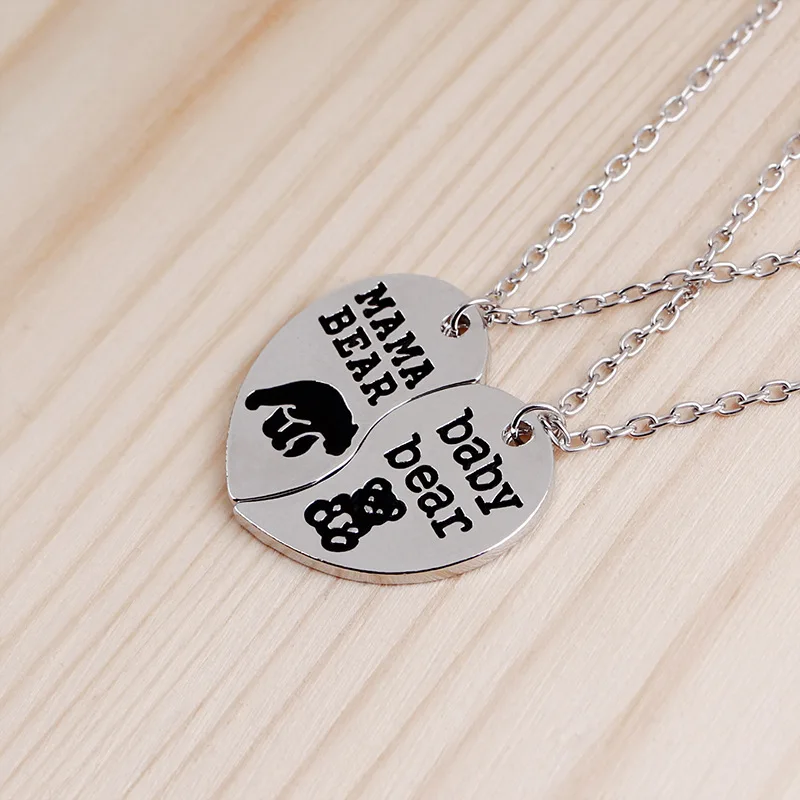 Love Heart Mama Bear baby bear Pendant Necklace Fashion Mother Kids Letter Collar Necklaces Mom Children Best Jewelry Gift | Украшения и