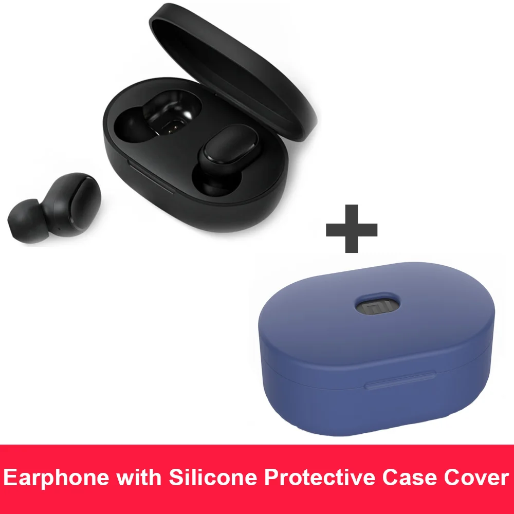 add dark blue case Xiaomi Redmi Airdots TWS беспроводные Bluetooth наушники или чехол, стерео бас Голосовое управление Bluetooth 5,0 шумоподавление управление - Цвет: add dark blue case