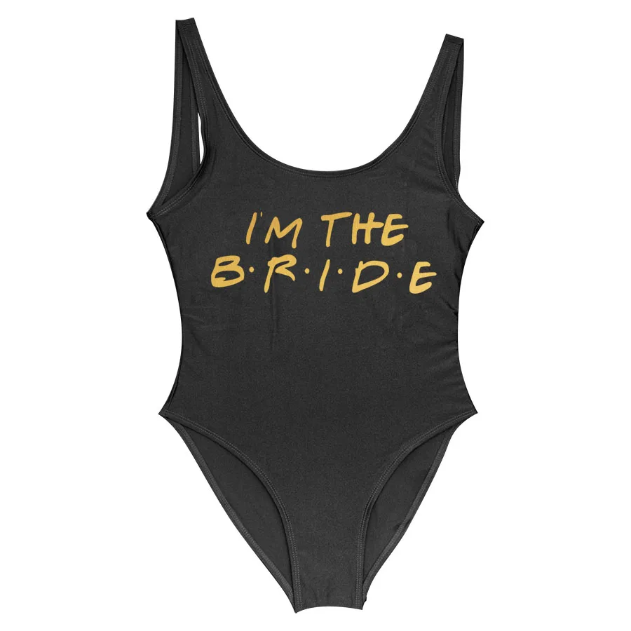 Bride Black Золотой набивной невесты "I DO Crew" пляжная одежда невесты Цельный купальник Maillots de bain femmes боди подкладка бикини - Цвет: Bride Black