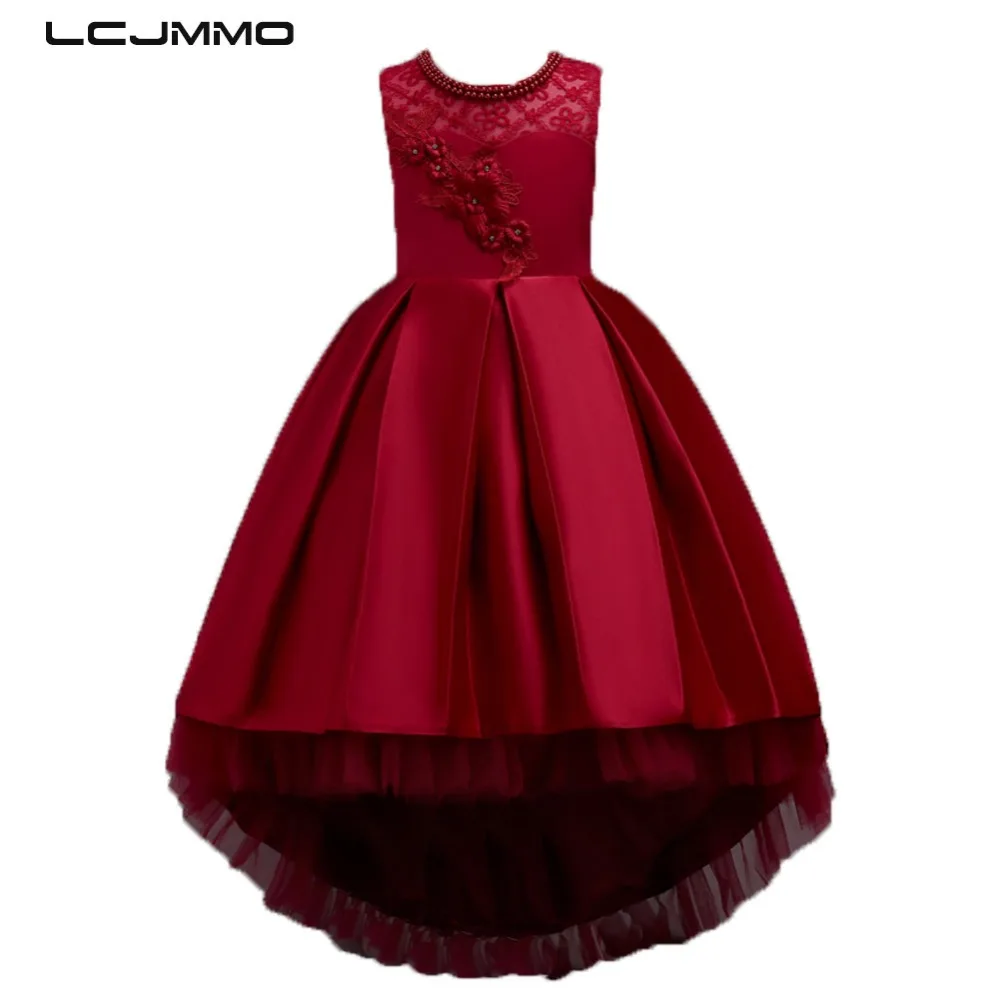 LCJMMO Flower Girls Dresses For Party And Wedding Sleeveless Lace Short Front Long Back Children Princess Formal Dress 3-12Years | Детская