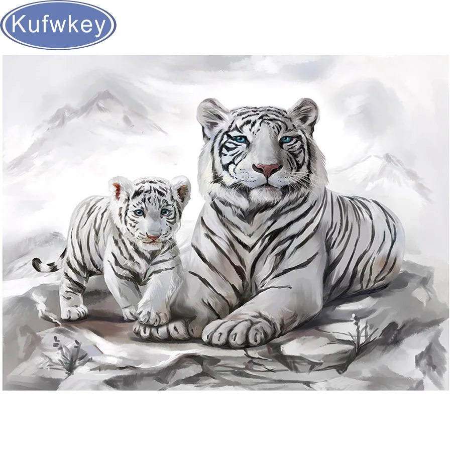 DIY 5D Diamond Painting Cross Stitch full Square Mosaic Embroidery&quotwhite tiger&quotNeedlework Patterns Rhinestone Paintings | Дом и сад