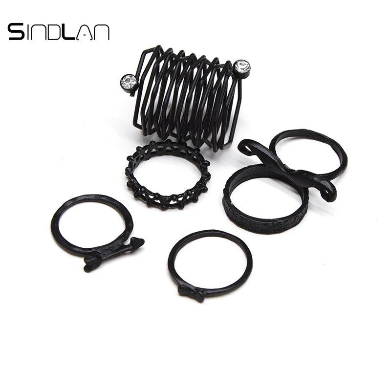 Sindlan кольцо Мода 6 шт./компл. панк черный полый геометрический сетчатый