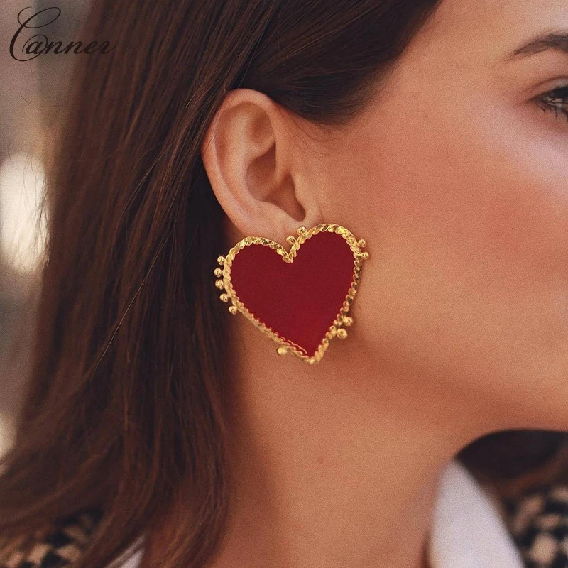 Fashion Red Heart Stud Earrings for Women Gold Color Statement 2019 pendientes mujer Female Earings Jewelry Gifts Q4 | Украшения и