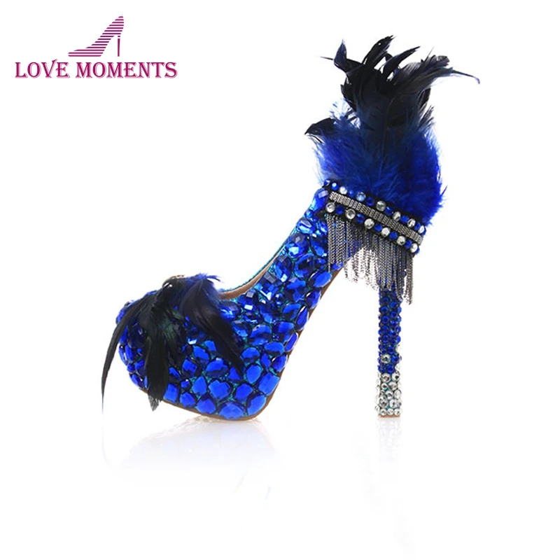 

T-show High Heel Shoes Gorgeous Blue Crystal Bridal Wedding Shoes Banquet Party Formal Dress Shoes Graduation Prom Pumps